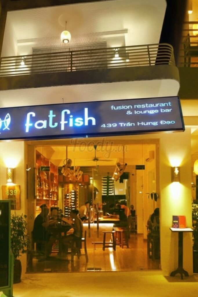 Fatfish Restaurant & Lounge Bar exterior with signage in Da Nang