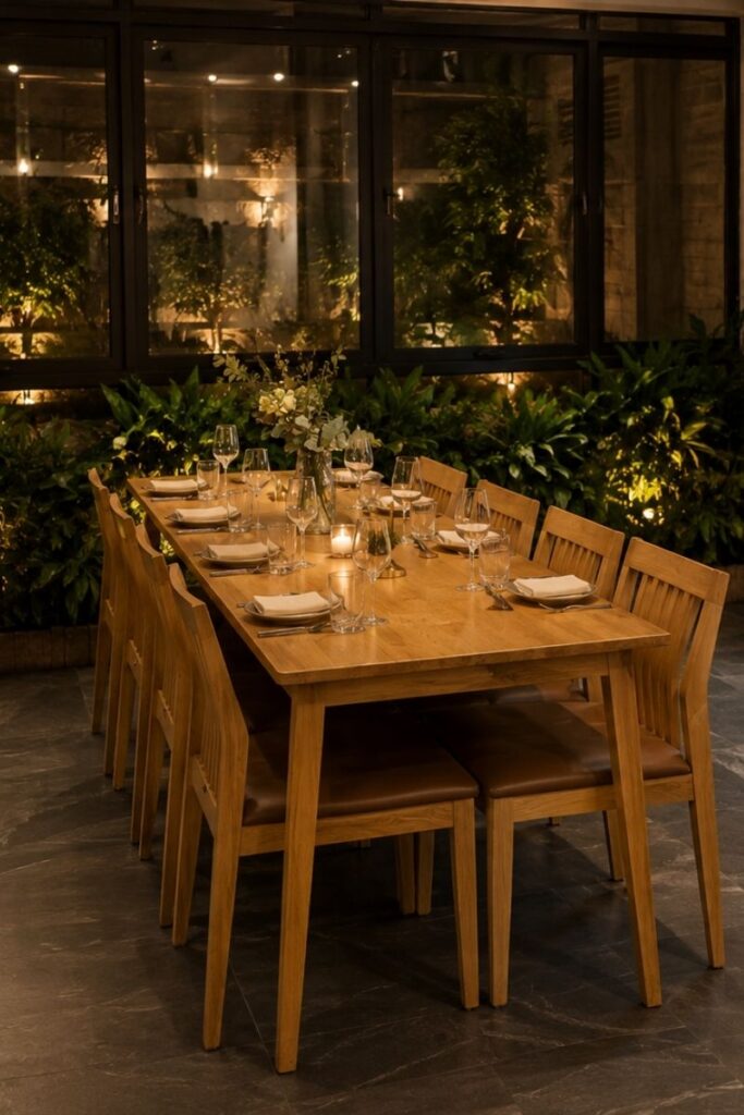 elegant private dining with lush greenery and wine fridge at Babylon Steak Garden Restaurant